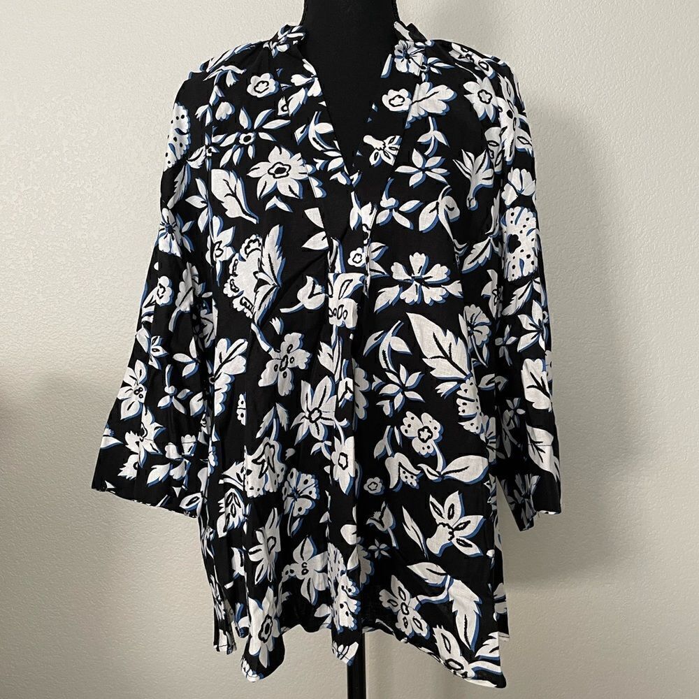 NWT Zara Linen Blend Floral Print Blouse